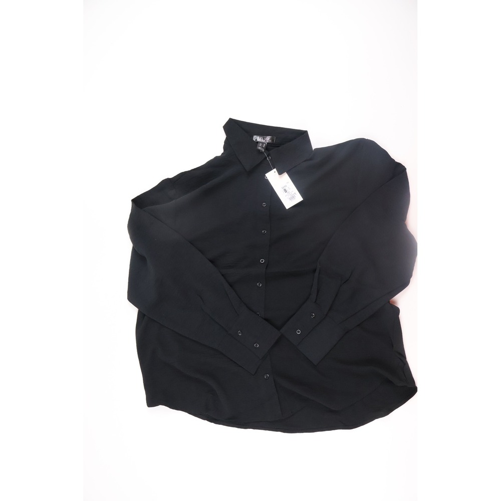 True Craft Womens Button Down Shirt Black Solid Medium NWT